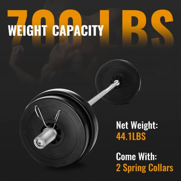 7Ft Barbell: Solid Chrome Bar for Strength Training, W, and Powerlifting - 2Inch Diameter, 700lbs - Image 2
