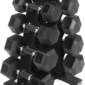 Rubber Encased Hex Dumbbells with Rubber Grip Contoured Handle for Muscle Toning, Strength Building & Full Body Workout