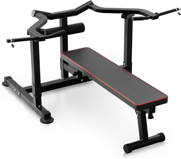 Bench Press Set, Chest Press Machine with Indendent Converging Arms, Adjustable F Incline Bench Press with Dumbbell Rack for Chest, Arm and AB Workouts Home Gym Equipment