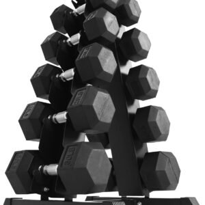 Premium Rubber Coated Hex Dumbbell Weight Set and Storage Rack, Multiple Packages