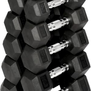 Premium Rubber Coated Hex Dumbbell Weight Set and Storage Rack, Multiple Packages