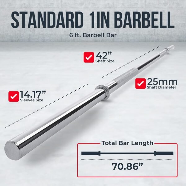 and 1 inch Barbell Weight Bars for Power-lifting  and Strength Training - Image 2