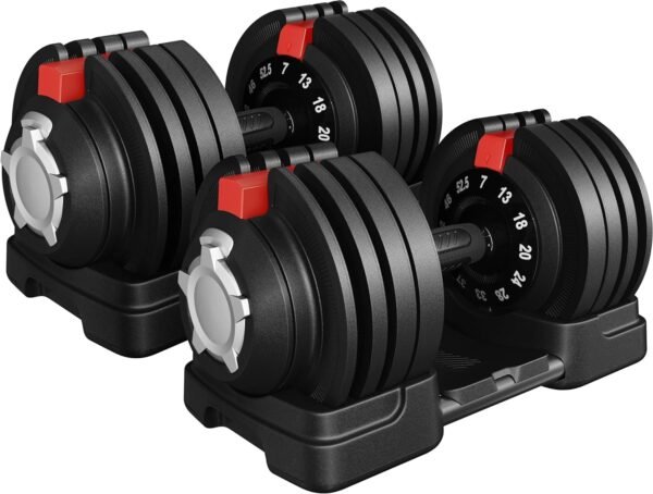 Adjustable Dumbbell Set 40LB/52.5LB/90LB Adjustable Dumbbells Fast Adjust Dumbbell Weight Set with Anti-Slip Handle and Tray for Men/Women Home Gym Strength Training Equipment Single/Pair