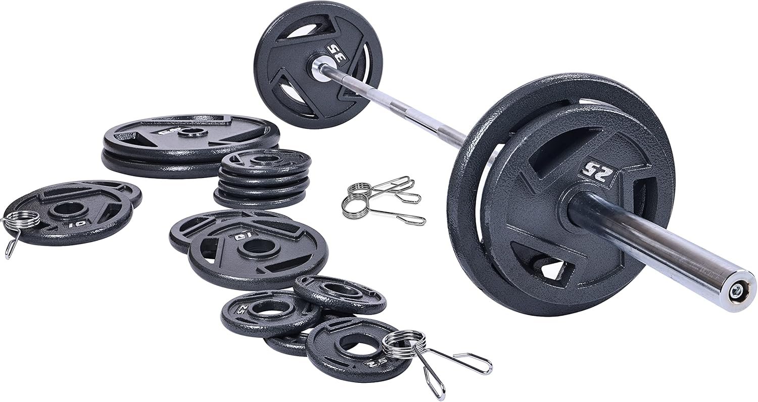 Cast Iron Olympic 2-Inch Weight Plates Including 7FT Olympic , 130-Pound, 300-Pound or 325-Pound Set, Multiple Packages