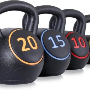 Kettlebell Sets 4 Piece Strength Training KettleBells Weight Set 5lb, 10lb, 15lb, 20lb  Coated Concrete Kettle bell Core Training or Women & Men for Full Body Workout & Exercise Fitness