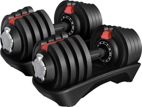 Adjustable Dumbbell Set 40LB/52.5LB/90LB Adjustable Dumbbells Fast Adjust Dumbbell Weight Set with Anti-Slip Handle and Tray for Men/Women Home Gym Strength Training Equipment Single/Pair