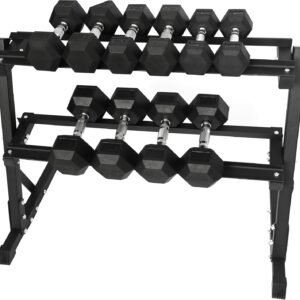 Premium Rubber Coated Hex Dumbbell Weight Set and Storage Rack, Multiple Packages